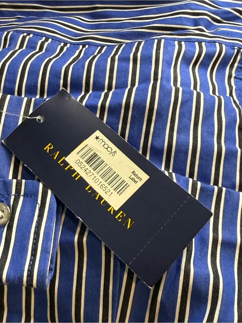 Ralph Lauren Blue and White Striped Long-Sleeve Fit-and-Flare Dress